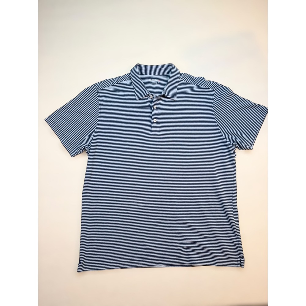 UNTUCKit Mens XL Navy Blue White Striped Pima Cotton Short Sleeve Polo Shirt